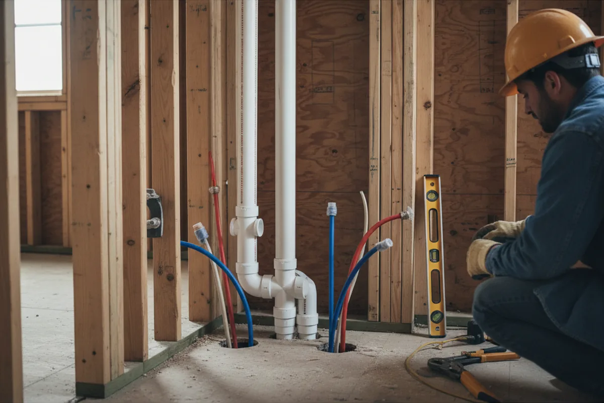 Drain and supply rough-in during Sump Pump Repair in Pleasantville